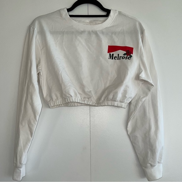 Melrose White Cropped Crewneck Sweatshirt - Picture 5 of 8
